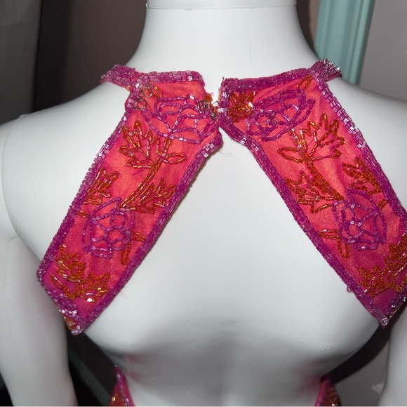 Vintage Andretta Donatello 100% Silk Beaded Slip Gown XS Halter Formal Evening - Picture 8 of 16